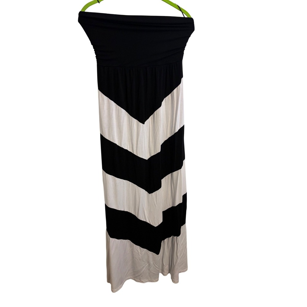 Design History Maxi Dress Women's Strapless Chevron Stripe Black White Size M